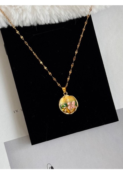 Sarı Pembe Çiçek Luxury Renkli Sanat Çelik Kolye fiyatları