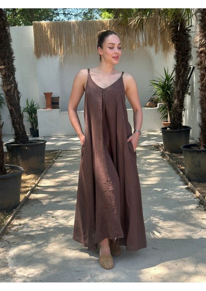Yazlık Keten Askılı Oversize Elbise modelleri