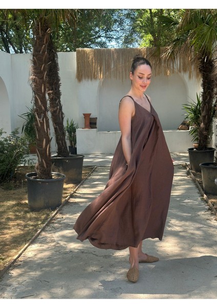 Yazlık Keten Askılı Oversize Elbise indirimleri