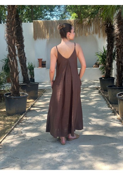 Yazlık Keten Askılı Oversize Elbise