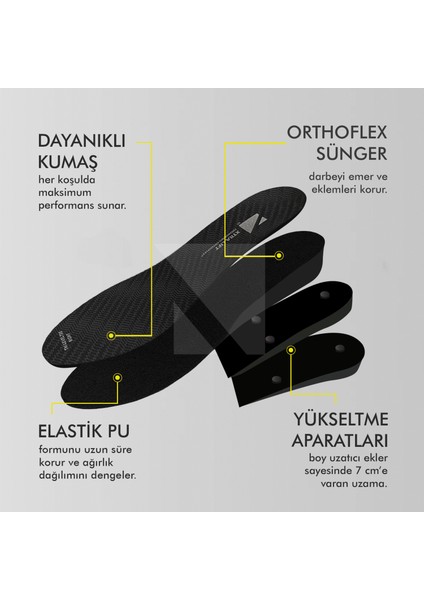 BU03 - 7 cm Boy Uzatıcı Tabanlık | Gizli Topuk Yükseltici Gelişmiş Özel Kademeli Unisex Boy Uzatan modelleri