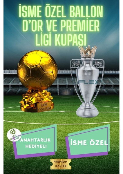 Premier League & Ballon D'or 3D Maket (15 Cm) + Hediye Şampiyonlar Ligi Anahtarlık