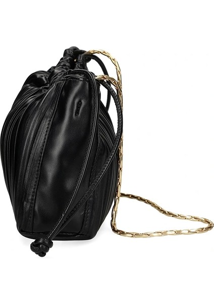 Drawstring Plisse Kadın Siyah Omuz Çantası LV04F3076G-UB1 fırsatları