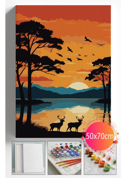 Sayılarla Boyama Seti Numaralı Tuval Fırça Boya Dahil Kasnaklı Set 50X70 cm - Afrika Geyik