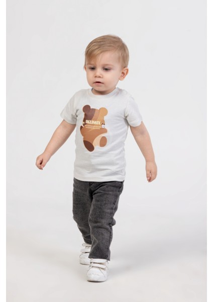 Erkek Bebek 4’lü Günlük Kombin - Çıt Çıtlı Ceket, Çiçekli Gömlek, Ayıcık Baskılı Tişört, Kot Pantolon modelleri