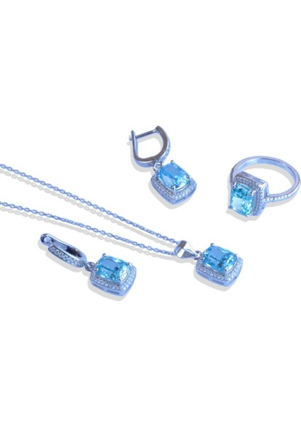 Mavi Icecut Taşlı Gümüş Set indirimleri