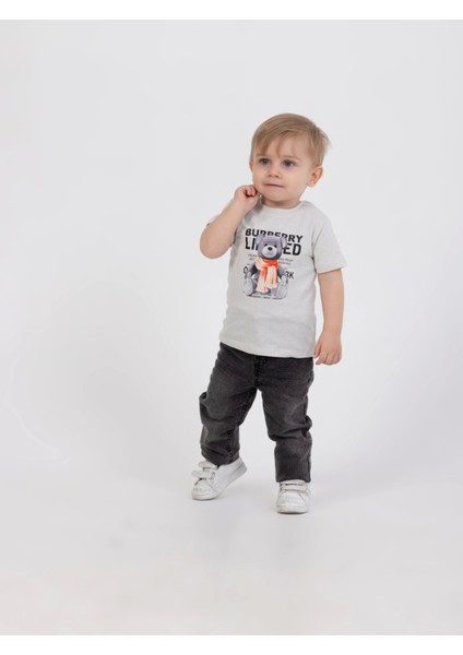 Erkek Bebek 4’lü Şık Günlük Kombin - Cepli Ceket, Çiçekli Gömlek, Ayıcık Baskılı Tişört, Kot Pantolon fırsatları