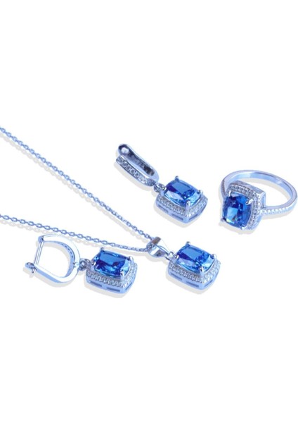 Tanzanit Icecut Taşlı Gümüş Set indirimleri