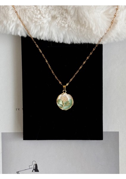 Beyaz Yeşil Yapraklı Sanat Luxury Çelik Kolye fiyatları