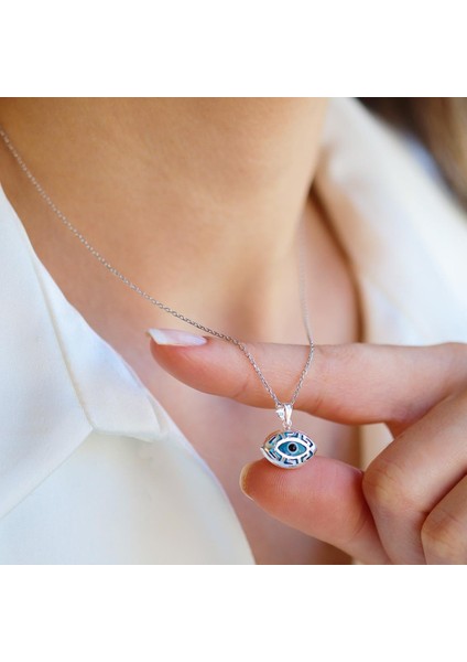 Mekik Desenli Camgöz Gümüş Kolye modelleri