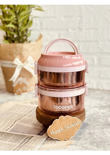 2 Katlı Paslanmaz Çelik Sızdırmaz Saklama Kabı Beslenme Kabı 1,6 Lt. Pembe Ithal Ürün