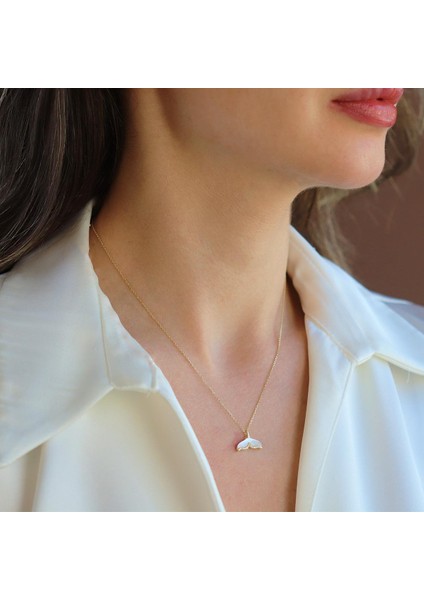 Kuyruklu Sedef Gold Gümüş Kolye