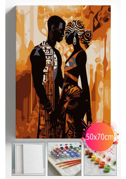 Sayılarla Boyama Seti Numaralı Tuval Fırça Boya Dahil Kasnaklı Set 50X70 cm - Afrikalı Sevgililer