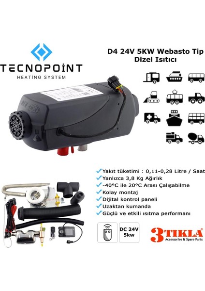 TC18-04 Webasto Tip D4 Model Dizel Isıtıcı 24V 5KW Tır, Kamyon, İş Makinesi, Tekne, Karavan, Minibüs Uyumlu fiyatları