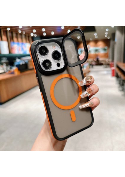 iPhone 15 Pro Manyetik Kılıf Cilt Dokunuşlu Tpu Akrilik Telefon Arka Kapağı ve Lens Koruyucu Ayaklı (Yurt Dışından)