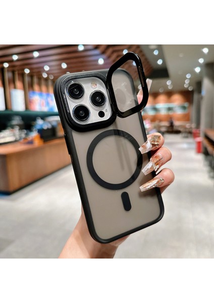iPhone 15 Pro Manyetik Kılıf Cilt Dokunuşlu Tpu Akrilik Telefon Arka Kapağı ve Lens Koruyucu Ayaklı (Yurt Dışından)