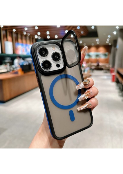 iPhone 15 Pro Manyetik Kılıf Cilt Dokunuşlu Tpu Akrilik Telefon Arka Kapağı ve Lens Koruyucu Ayaklı (Yurt Dışından)