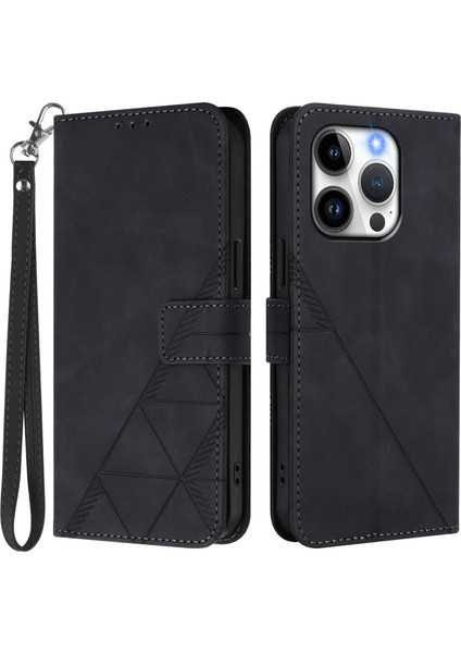 iPhone 15 Pro Deri Cüzdan Standlı Telefon Kılıfı ve El Kayışı (Yurt Dışından)