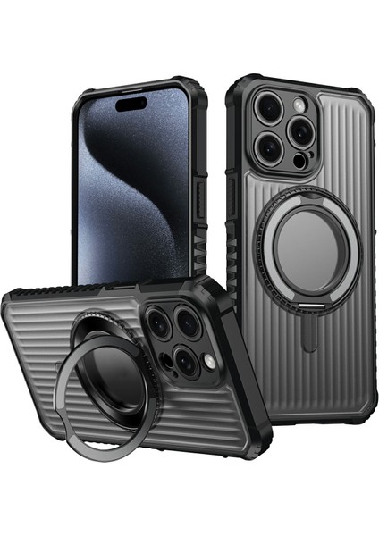 iPhone 15 Pro Max Manyetik Kılıf Pc + Tpu Telefon Arka Kapağı ve Ayaklık (Yurt Dışından)
