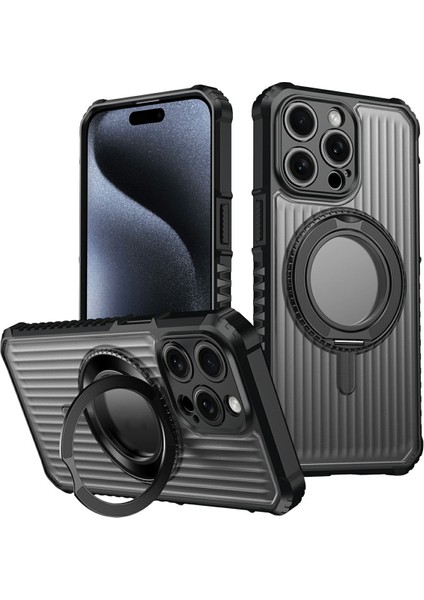 iPhone 15 Pro Max Manyetik Kılıf Pc + Tpu Telefon Arka Kapağı ve Ayaklık (Yurt Dışından)