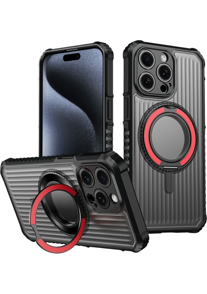 iPhone 15 Pro Max Manyetik Kılıf Pc + Tpu Telefon Arka Kapağı ve Ayaklık (Yurt Dışından)