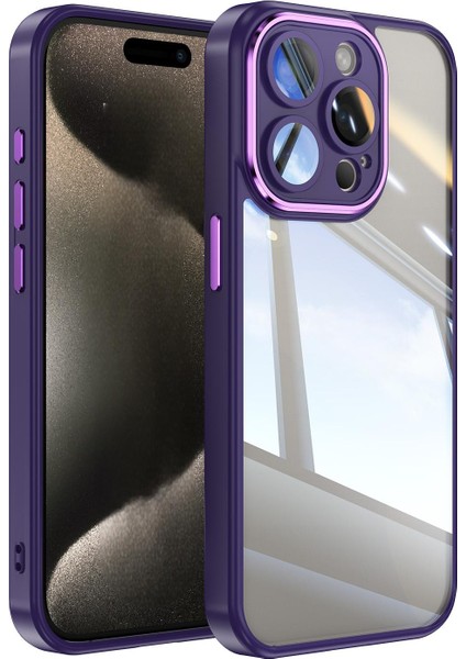 iPhone 15 Pro Max Darbeye Dayanıklı Tpu + Pc Kılıflı Metal Düğmeli Şeffaf Telefon Kılıfı (Yurt Dışından)