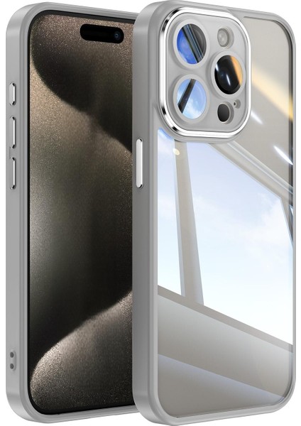 iPhone 15 Pro Max Darbeye Dayanıklı Tpu + Pc Kılıflı Metal Düğmeli Şeffaf Telefon Kılıfı (Yurt Dışından)