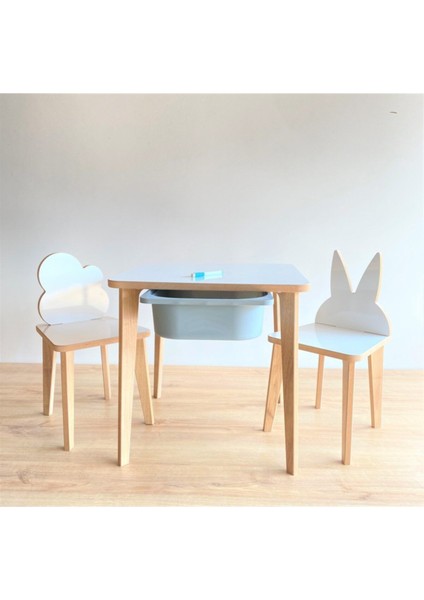 Yaz Sil Yüzeyli Çocuk Aktivite Masa Sandalye Takımı - Renkli Çekmeceli / Tavşan-Bulut Sandalye
