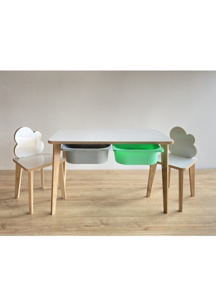 Yaz Sil Yüzeyli Çocuk Aktivite Masa Sandalye Takımı - Çift Hazneli Bulut Sandalye