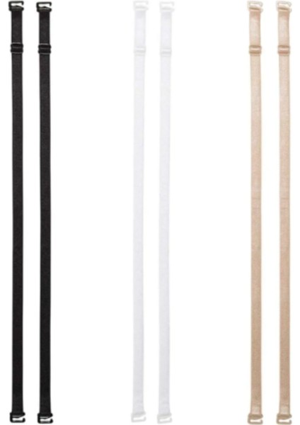 Kadın Sütyen Askısı Beyaz Siyah Ten 3'lü Paket Ayarlanabilir Kaymaz