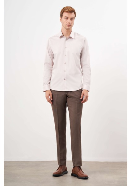 Erkek Bej Pamuk Düz Desen Sert Yaka Slim Fit Gömlek fırsatları