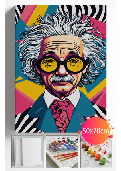 Sayılarla Boyama Seti Numaralı Tuval Fırça Boya Dahil Kasnaklı Set 50X70 cm - Albert Einstian