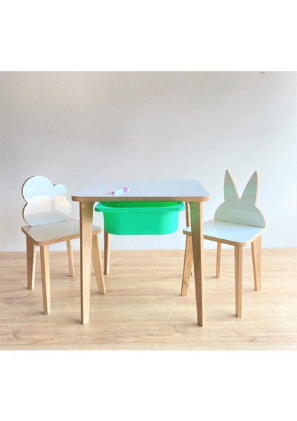 Yaz Sil Yüzeyli Çocuk Aktivite Masa Sandalye Takımı - Renkli Çekmeceli / Tavşan-Bulut Sandalye