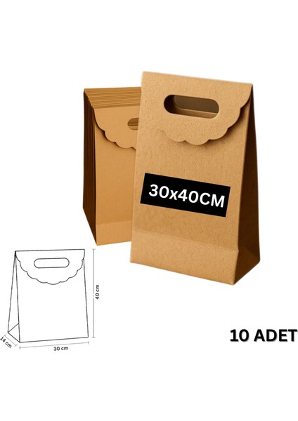 El Geçme Kraft Çanta, Hediye, Alışveriş, Butik, Parti ve Paketleme Çantası, 30X40X14 Cm, 10 Adet