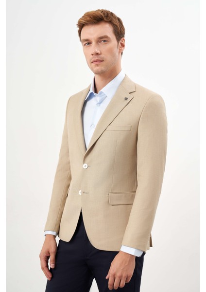 Erkek Bej Poliviskon Slim Fit Mono Yaka Klasik Ceket fiyatları