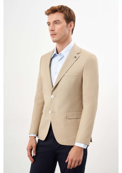Erkek Bej Poliviskon Slim Fit Mono Yaka Klasik Ceket fırsatları