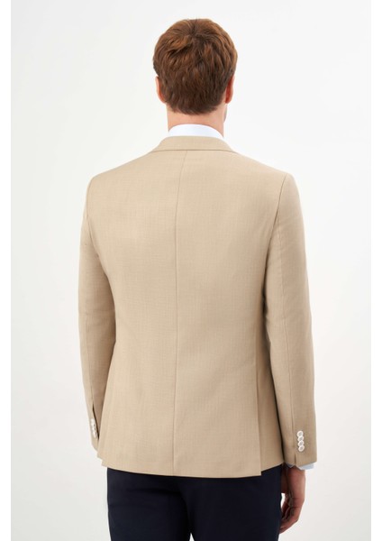 Erkek Bej Poliviskon Slim Fit Mono Yaka Klasik Ceket indirimleri