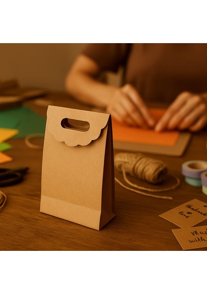 El Geçme Kraft Çanta, Hediye, Alışveriş, Butik, Parti ve Paketleme Çantası, 9X13 Cm, 25 Adet fiyatları