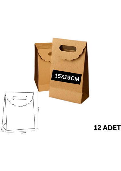 El Geçme Kraft Çanta, Hediye, Alışveriş, Butik, Parti ve Paketleme Çantası, 15X19 Cm, 12 Adet