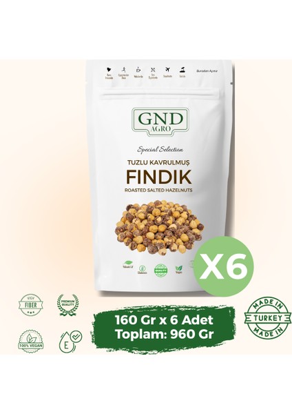 Giresun Tuzlu Kavrulmuş Fındık - 960 Gr. - 6 Paket (160 Gr.)