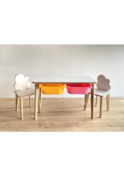 Yaz Sil Yüzeyli Çocuk Aktivite Masa Sandalye Takımı - Çift Hazneli Bulut Sandalye