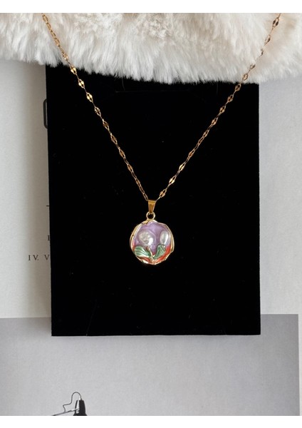 Lila Inci Luxury Çelik Kolye