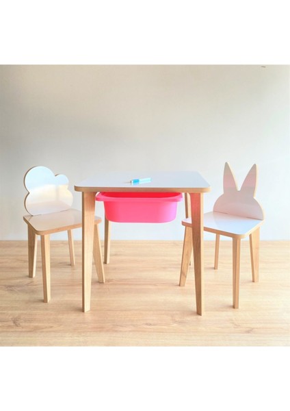 Yaz Sil Yüzeyli Çocuk Aktivite Masa Sandalye Takımı - Renkli Çekmeceli / Tavşan-Bulut Sandalye