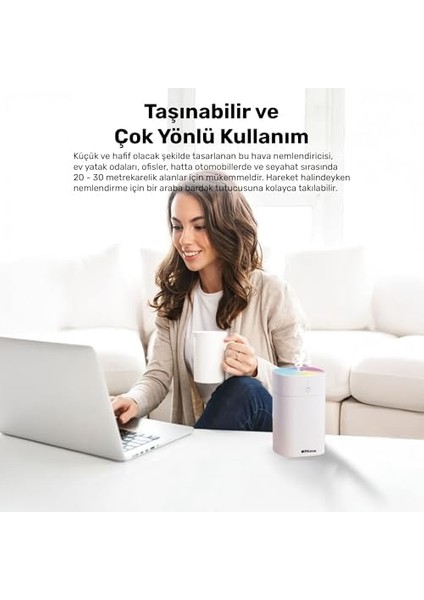 Rgb Renkli Aromaterapi Difüzör ve Ultrasonik Hava Nemlendirici Buhar Makinesi (Beyaz, 400ML) fiyatları