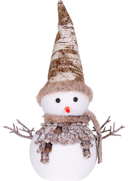 Yılbaşı Süsü Kardan Adam Yılbaşı Şapkalı Kahverengi-Beyaz 25,5X10X37 Cm.