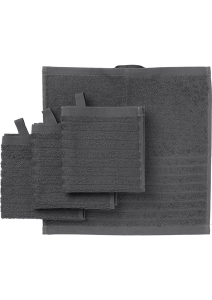 4 Adet El Havlusu, Koyu Gri Renk Meridyendukkan 30X30 cm Pamuk, 4 Li El- Kurulama Havlu