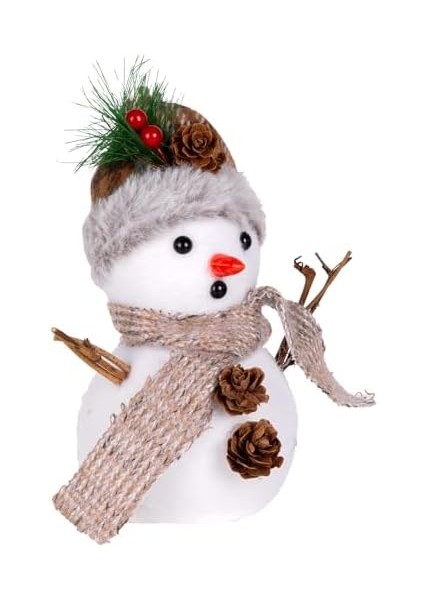 Yılbaşı Süsü Kardan Adam Yılbaşı Dekorlu Ekose Atkılı Kahverengi-Beyaz 14X12X18,5 Cm. fiyatları