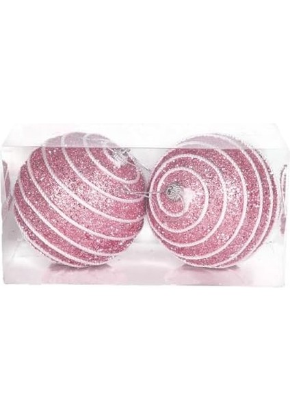 Yılbaşı Topu Pullu Beyaz Şerit Ip Desenli 2'li Paket Pembe 9 Cm. fiyatları