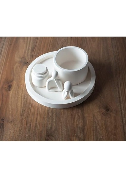 Tasarım 6 Parçalı Ev Dekorasyon Seti - Yuvarlak Tepsi, Vazo ve Figürler