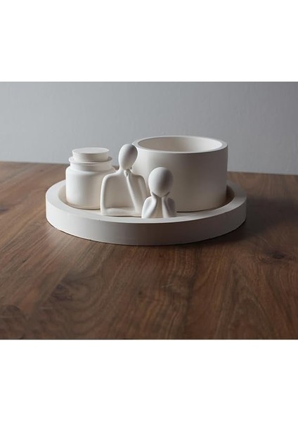 Tasarım 6 Parçalı Ev Dekorasyon Seti - Yuvarlak Tepsi, Vazo ve Figürler modelleri